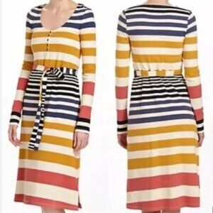 Anthropologie Saturday Sunday Riley Striped Dress Women's Medium Belt Scoop Neck